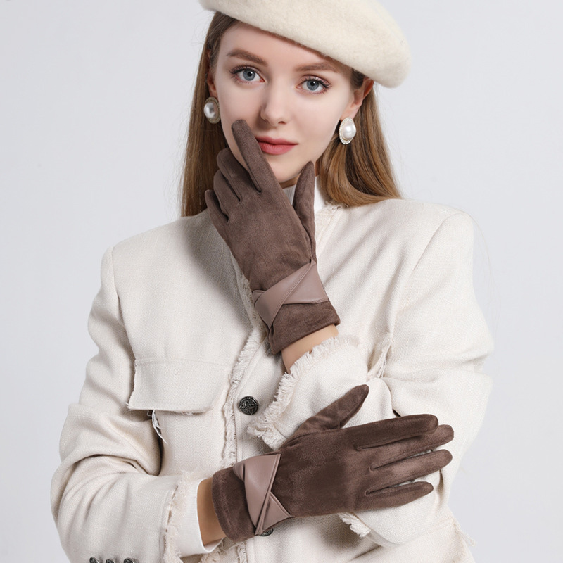 1 Pair Suede Gloves For Women  - Leather Driving Glove 评论和价格