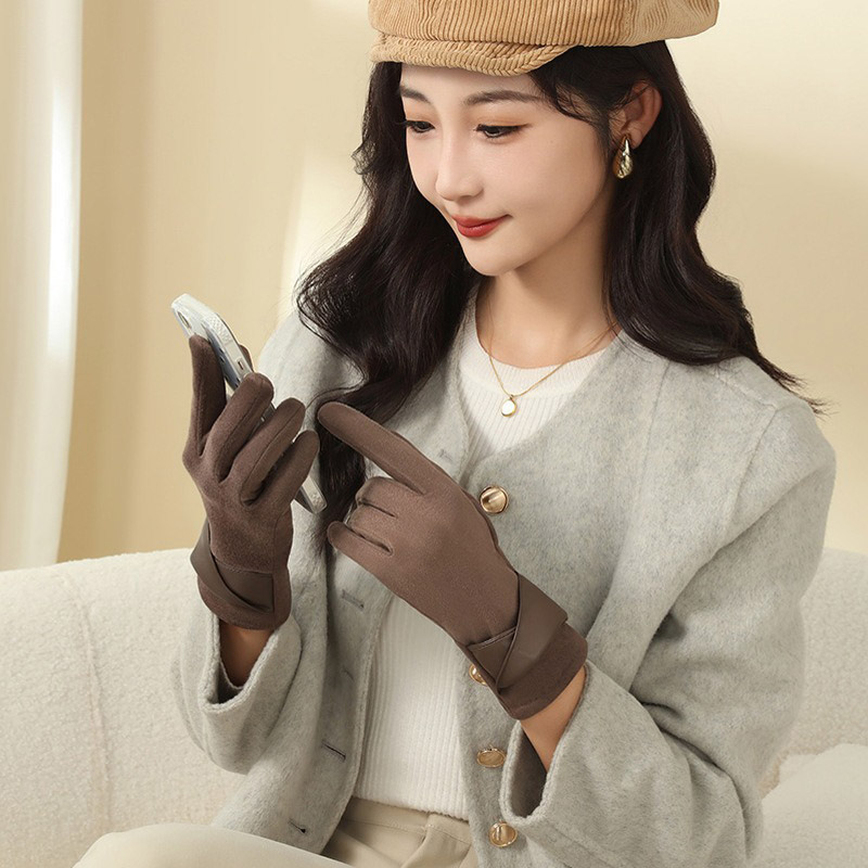 1 Pair Suede Gloves For Women  - Leather Driving Glove 评论和价格