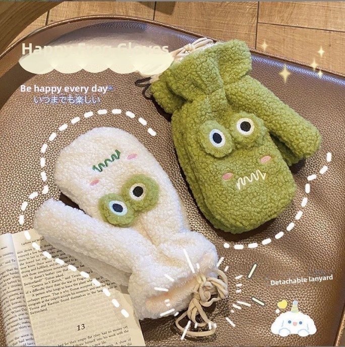 Korean Style Cute Green Cartoo - Wool Glove Lined 评论和价格