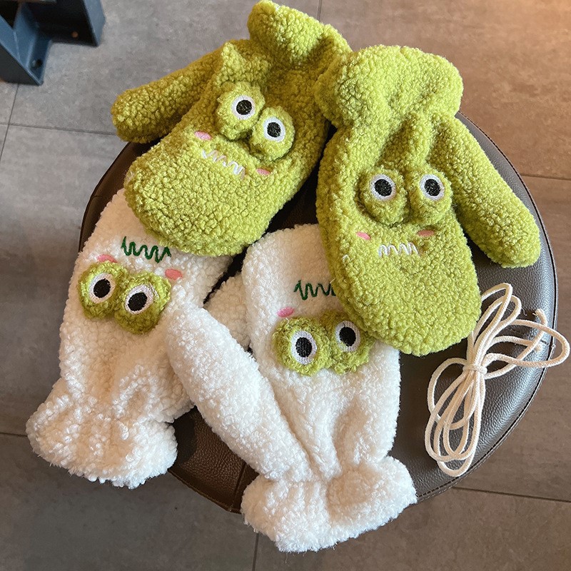 Korean Style Cute Green Cartoo - Wool Glove Lined 评论和价格